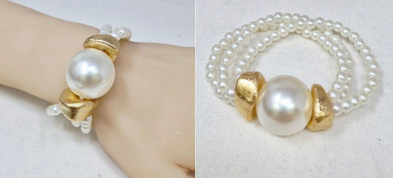Fashion Double Strand Pearl Stretch Bracelet #JB10449GCR Cream (PC)