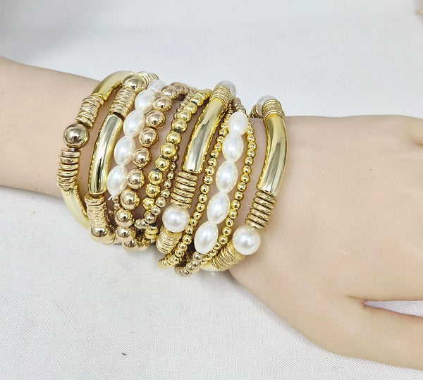 Fashion Gold & Pearl Statement Bracelet #JB10476 - Multiple Colors (PC)