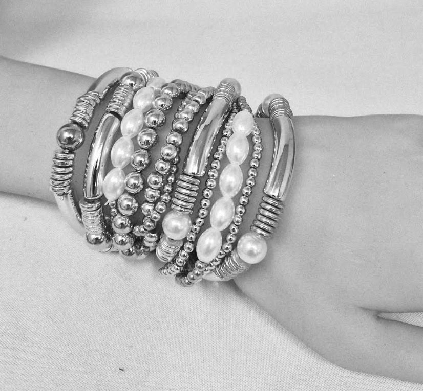 Fashion Gold & Pearl Statement Bracelet #JB10476 - Multiple Colors (PC)