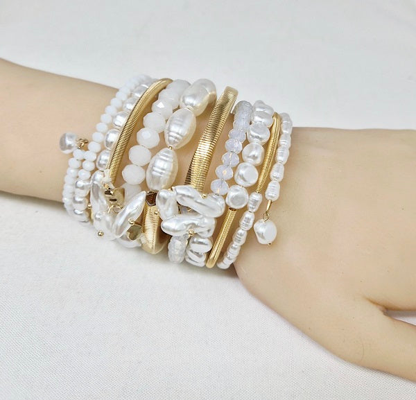 Fashion White Pearl Statement Bracelet #JB10484GCR Gold (PC)