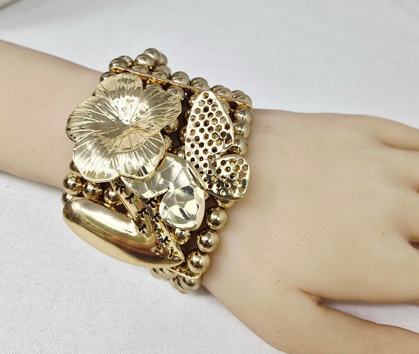 Fashion Butterfly Gold Beaded Stretch Bracelet #JB10485G (PC)
