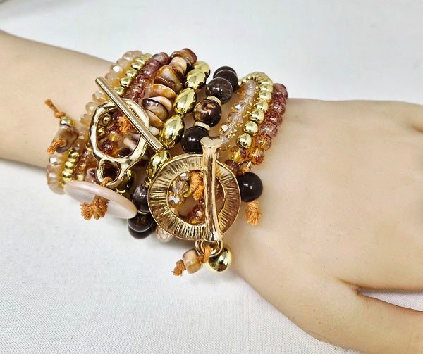 Fashion Boho Gold & Brown Beaded Bracelet #JB10492GBR Brown (PC)