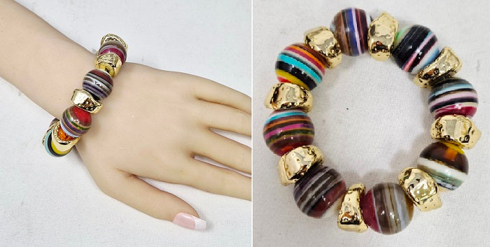 Fashion Stripe Bead Bracelet #JB10504G (PC)