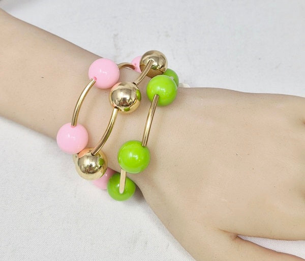 Fashion Ball Two-Tone Bead Bracelet #JB10514 - Multiple Colors (PC)