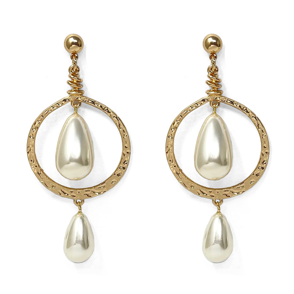 Fashion Pearl Drop Hoop Earrings #JE10317GCR Gold (PC)