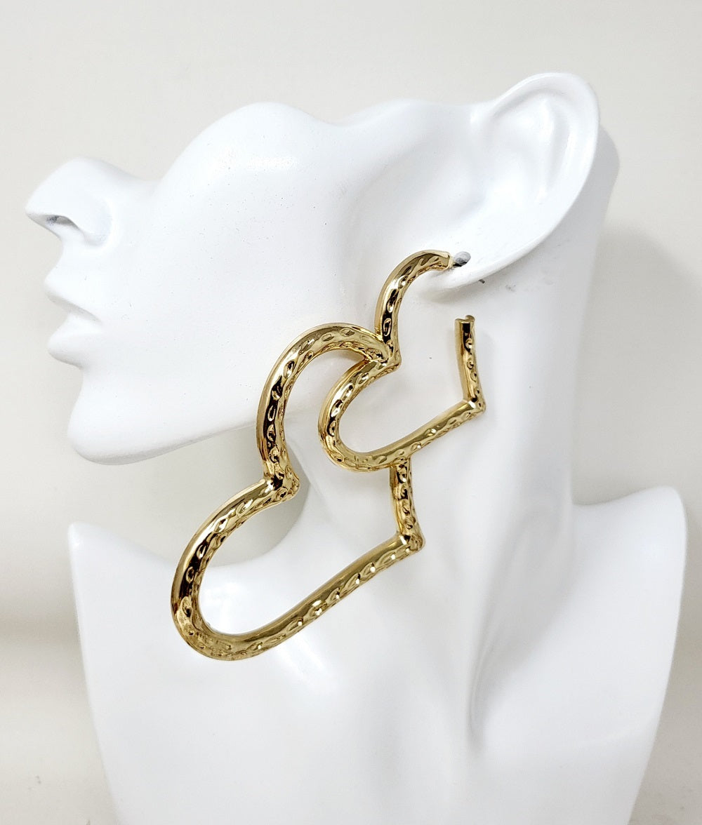 Fashion Heart Dangle Earrings #JE10374G Gold (PC)