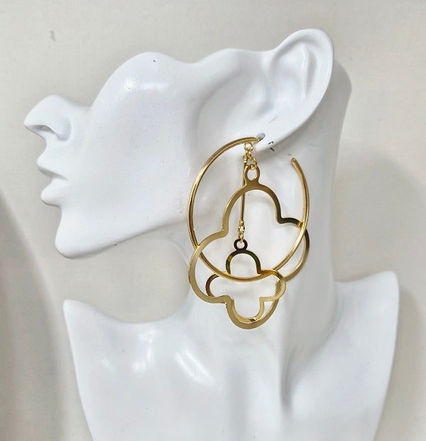 Fashion Open Clover Hoop Drop Earrings #JE10412 - Multiple Colors (PC)