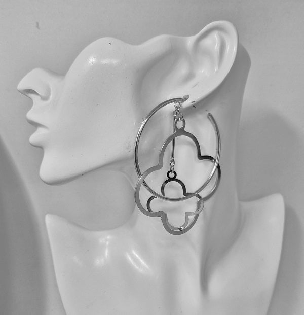 Fashion Open Clover Hoop Drop Earrings #JE10412 - Multiple Colors (PC)