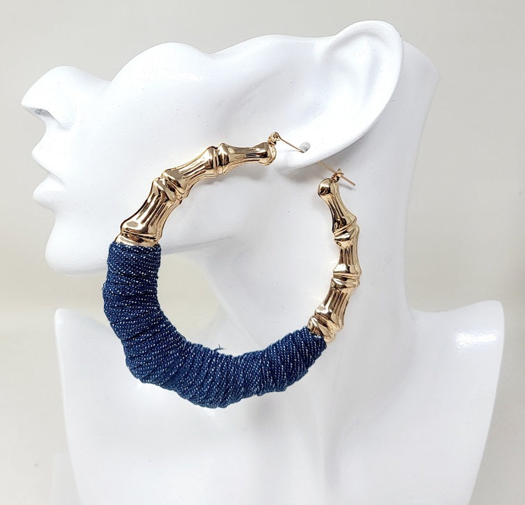 Fashion Bamboo Jean Hoop Earrings #JE10424 - Multiple Colors (PC)