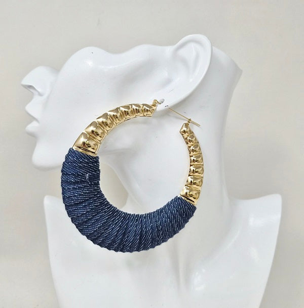 Fashion Large Denim Hoop Earrings #JE10443 - Multiple Colors (PC)