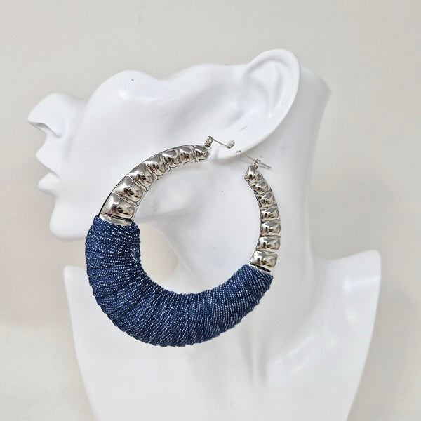 Fashion Large Denim Hoop Earrings #JE10443 - Multiple Colors (PC)
