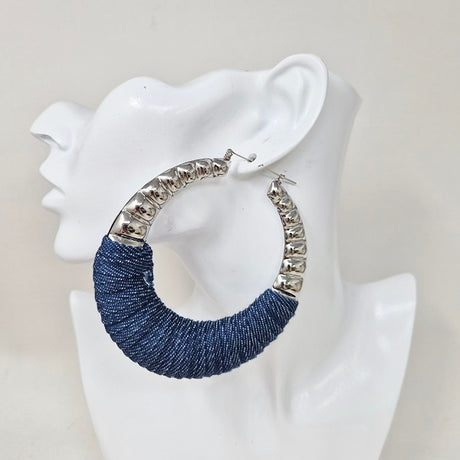 Fashion Large Denim Hoop Earrings #JE10443 - Multiple Colors (PC)