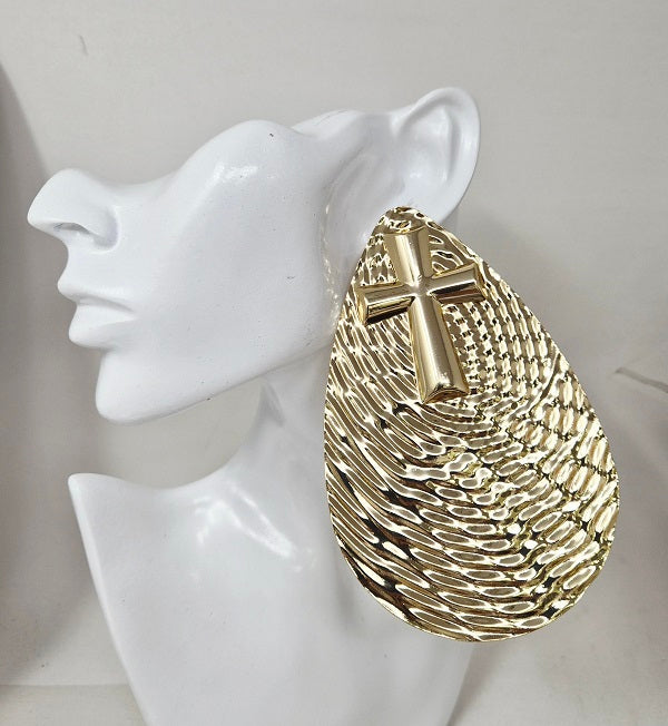 Fashion Large Teardrop Cross Earrings #JE10449 - Multiple Colors (PC)