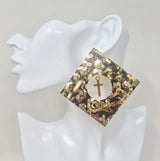 Fashion Hammered Square Cross Earrings #JE10451 - Multiple Colors (PC)