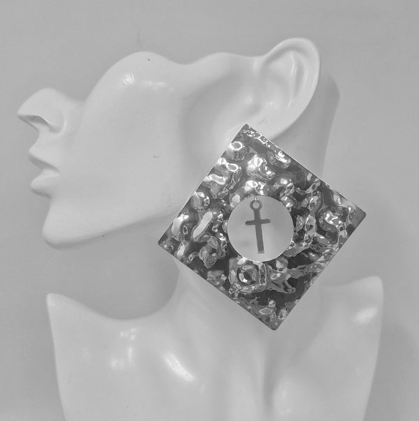 Fashion Hammered Square Cross Earrings #JE10451 - Multiple Colors (PC)