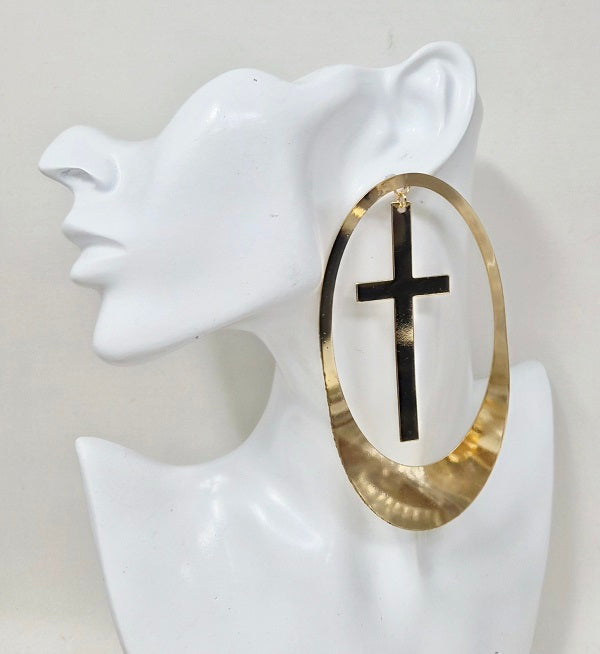 Fashion Large Cross Hoop Earrings #JE10452 - Multiple Colors (PC)