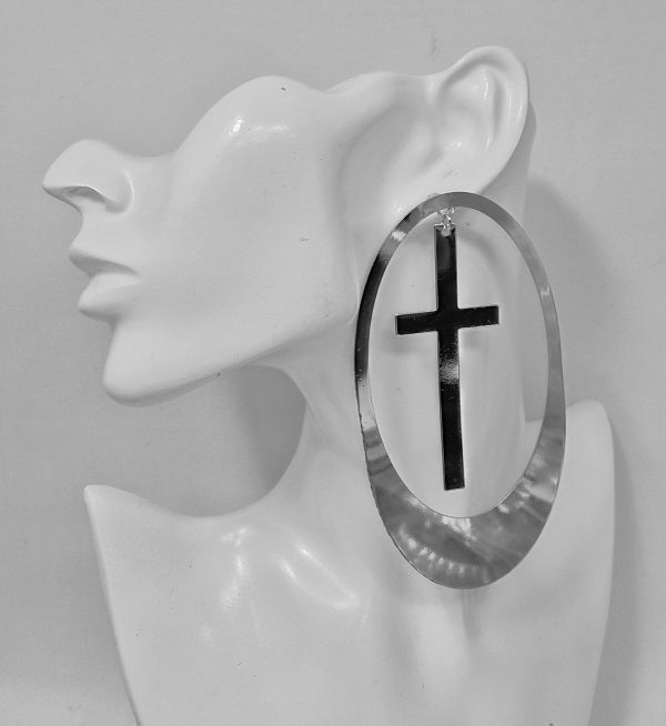 Fashion Large Cross Hoop Earrings #JE10452 - Multiple Colors (PC)