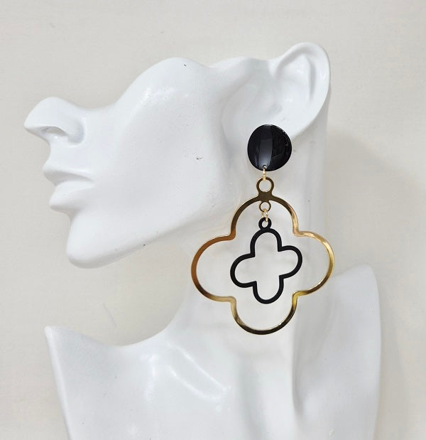 Fashion Two-Tone Clover Dangle Earrings #JE10477 - Multiple Colors (PC)