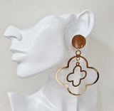 Fashion Two-Tone Clover Dangle Earrings #JE10477 - Multiple Colors (PC)