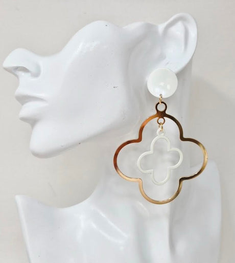 Fashion Two-Tone Clover Dangle Earrings #JE10477 - Multiple Colors (PC)