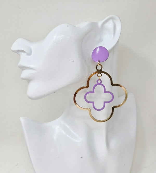 Fashion Two-Tone Clover Dangle Earrings #JE10477 - Multiple Colors (PC)