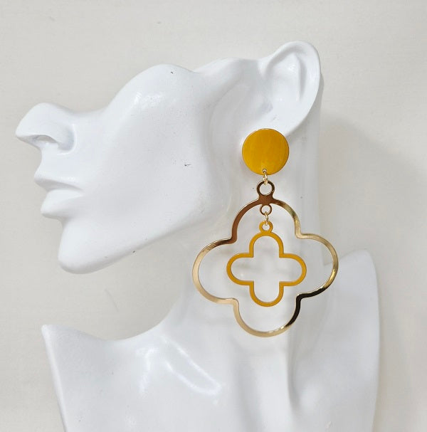 Fashion Two-Tone Clover Dangle Earrings #JE10477 - Multiple Colors (PC)