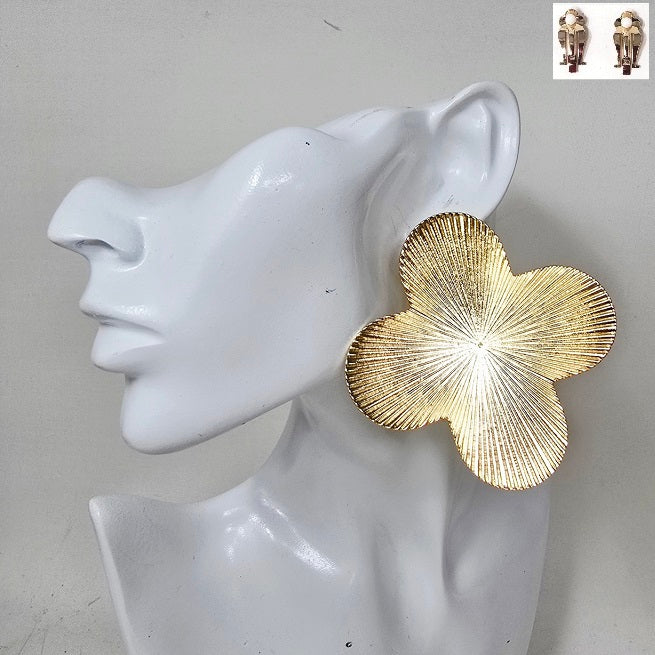 Fashion Large Clover Clip-On Earrings #JE21033 - Multiple Colors (PC)