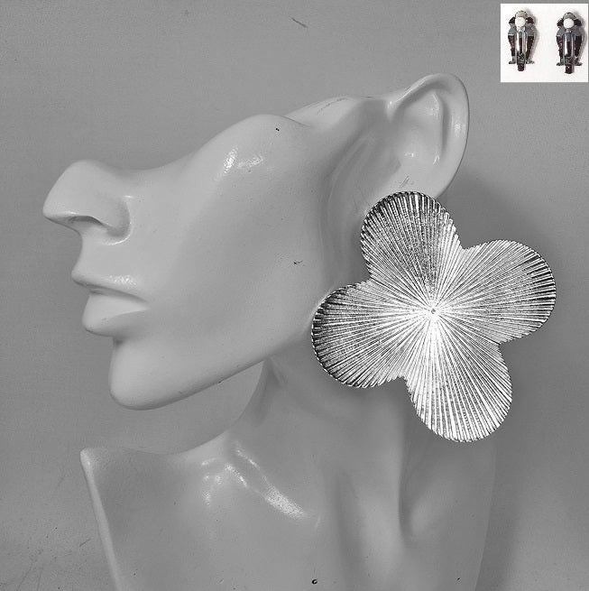 Fashion Large Clover Clip-On Earrings #JE21033 - Multiple Colors (PC)
