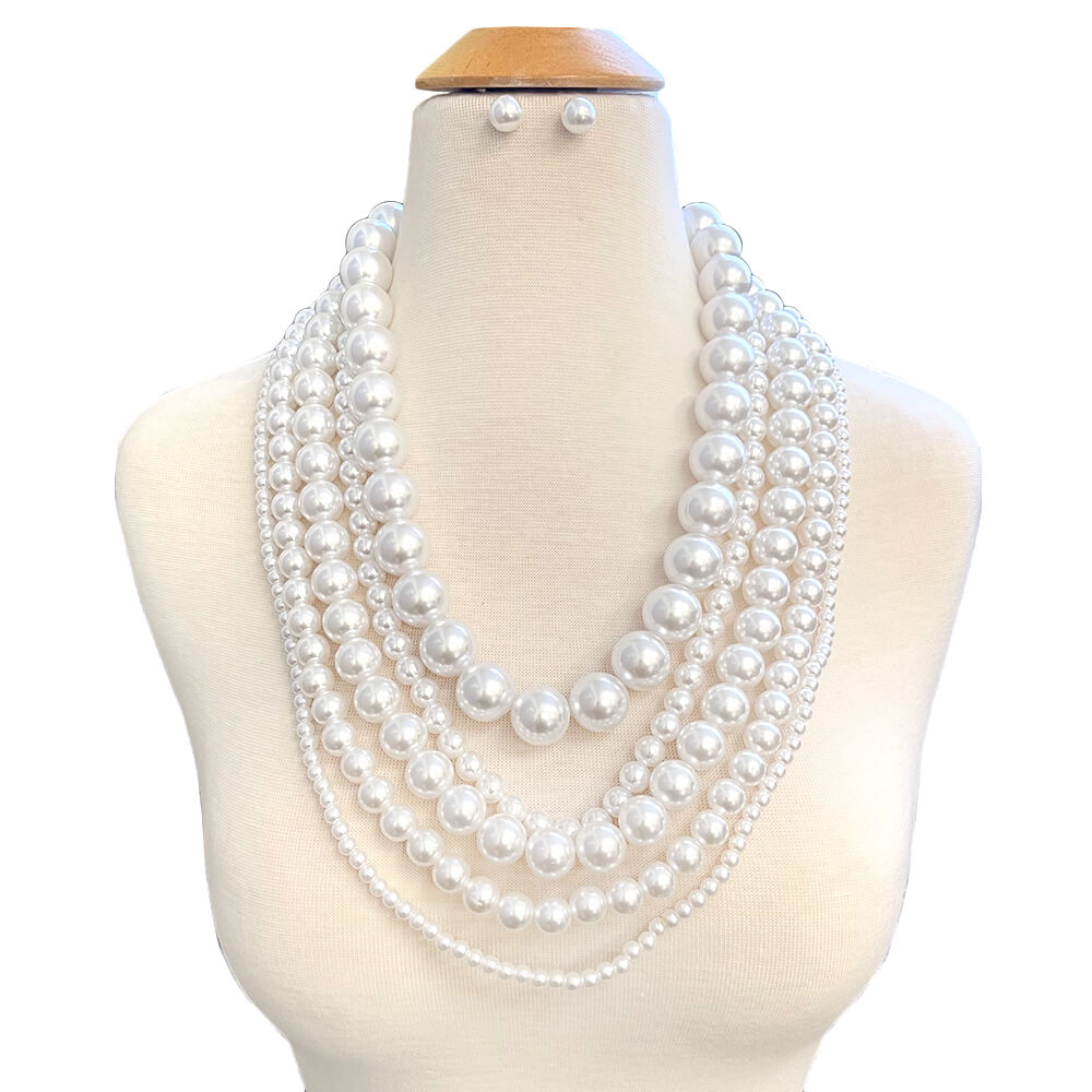 Fashion Pearl Necklace Set #JN10713RWH - WHITE (PC)