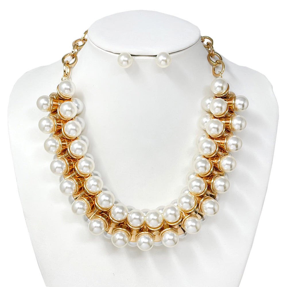 Fashion Pearl Chain Necklace Set #JN10723GCR - Gold (PC)
