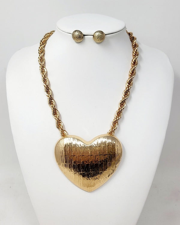 Fashion Heart Necklace Set #JN10830G - Gold (PC)