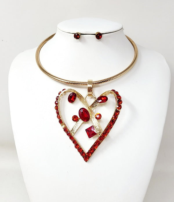 Fashion Heart Necklace Set #JN10852GRD - Red (PC)