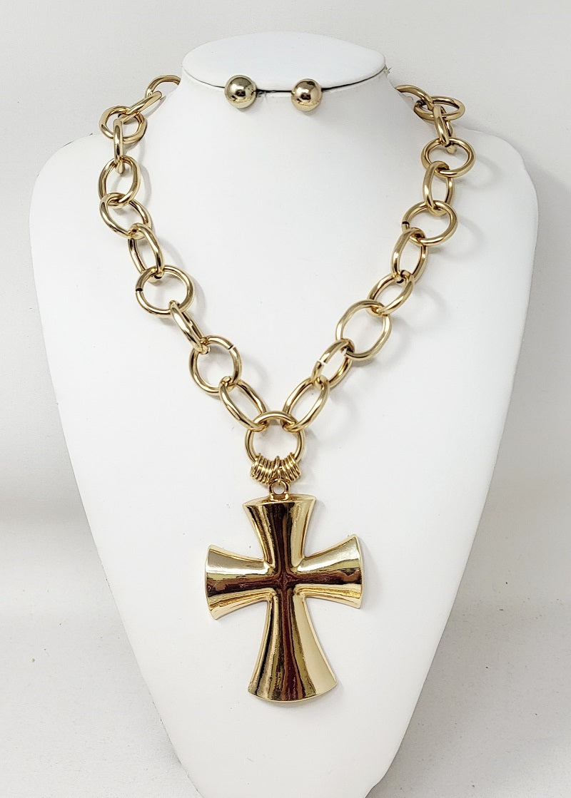 Fashion Cross Chain Necklace Set #JN11141 - Multiple Colors (PC)