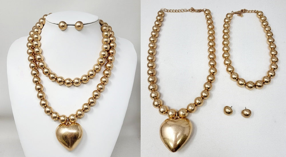 Fashion Heart Bead Necklace Set #JN11144 - Multiple Colors (PC)