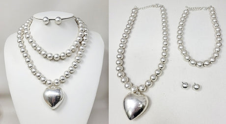 Fashion Heart Bead Necklace Set #JN11144 - Multiple Colors (PC)