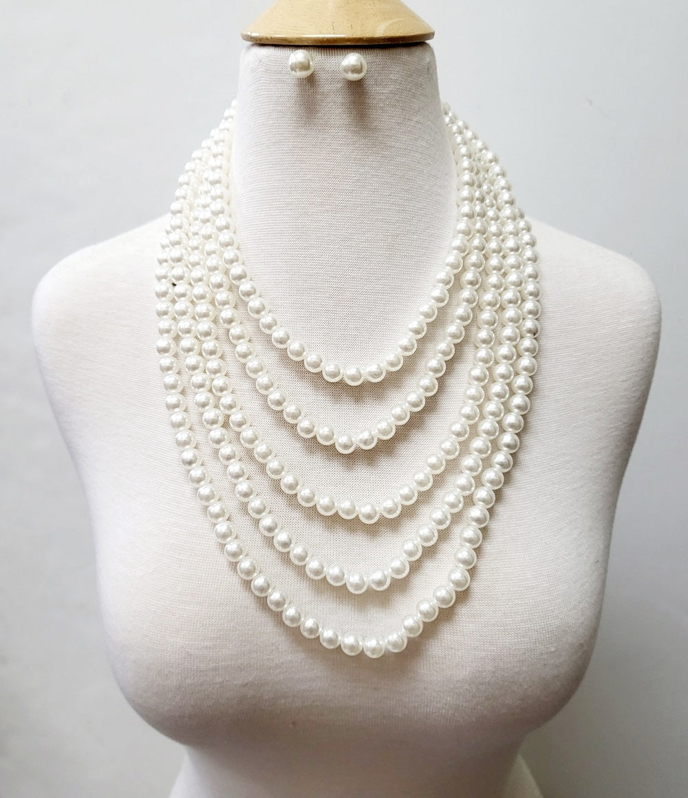 Fashion 5-Layer Pearl Necklace Set #JN11175 - Multiple Colors (PC)
