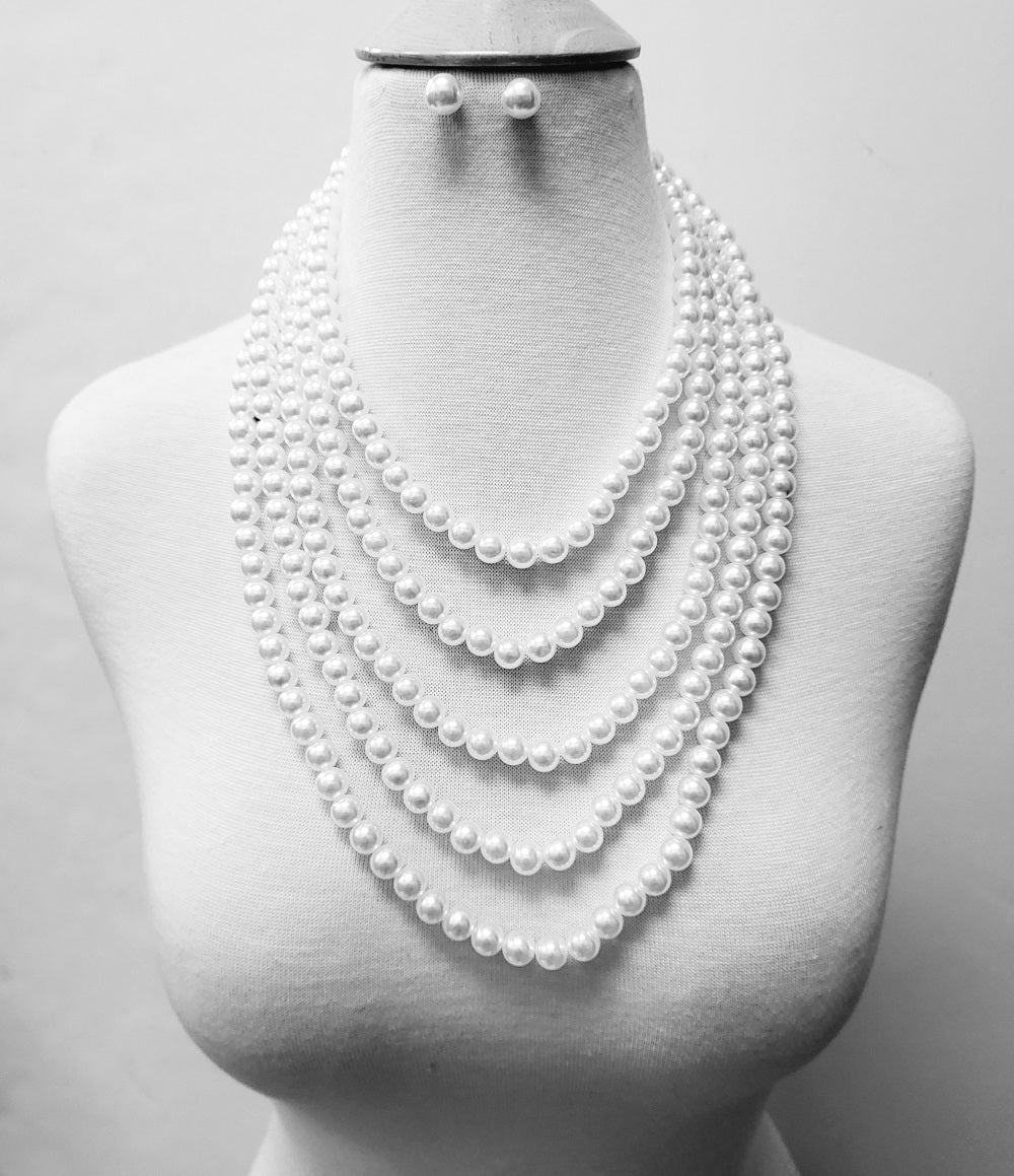 Fashion 5-Layer Pearl Necklace Set #JN11175 - Multiple Colors (PC)