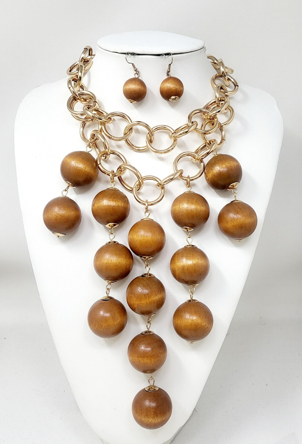 Fashion Wooden Bead Chain Necklace Set #JN11186GBR - Brown (PC)