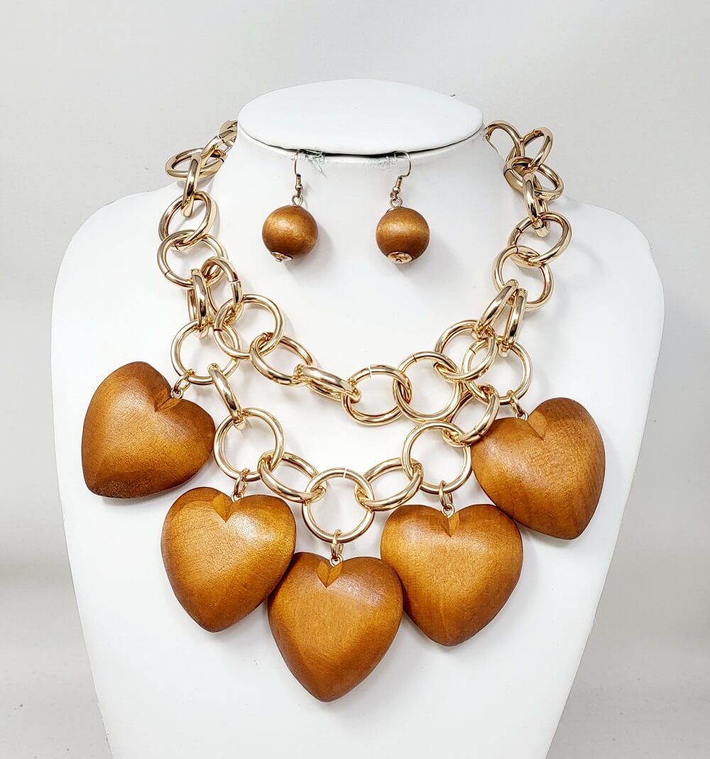 Fashion Heart Wooden Necklace Set #JN11189 - Multiple Colors (PC)