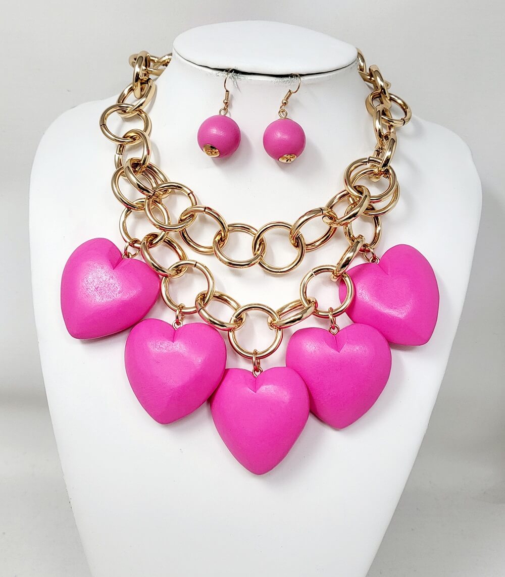 Fashion Heart Wooden Necklace Set #JN11189 - Multiple Colors (PC)