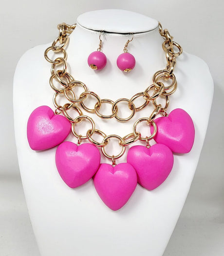 Fashion Heart Wooden Necklace Set #JN11189 - Multiple Colors (PC)