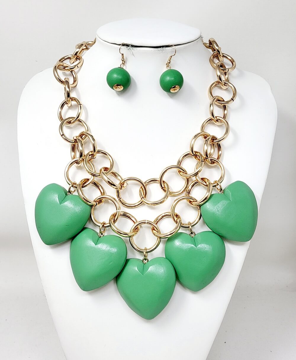 Fashion Heart Wooden Necklace Set #JN11189 - Multiple Colors (PC)