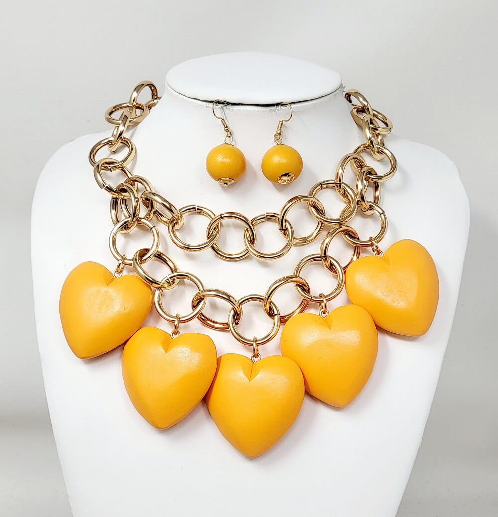Fashion Heart Wooden Necklace Set #JN11189 - Multiple Colors (PC)