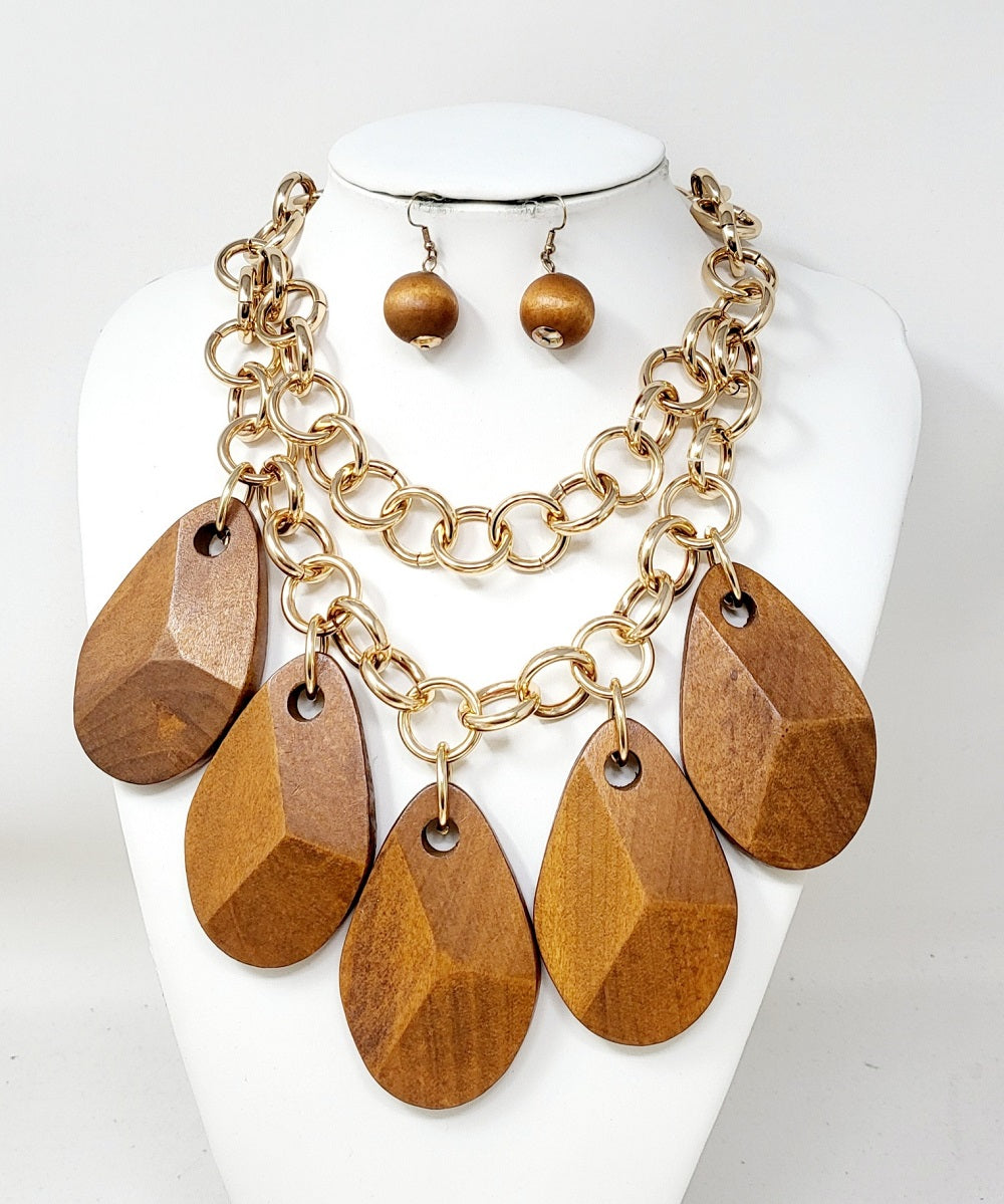Fashion Wooden Chain Necklace Set #JN11191GBR - Brown (PC)