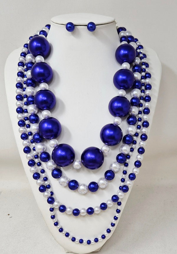Fashion 4-Layered Pearl Statement Necklace Set #JN11195 - Multiple Colors (PC)