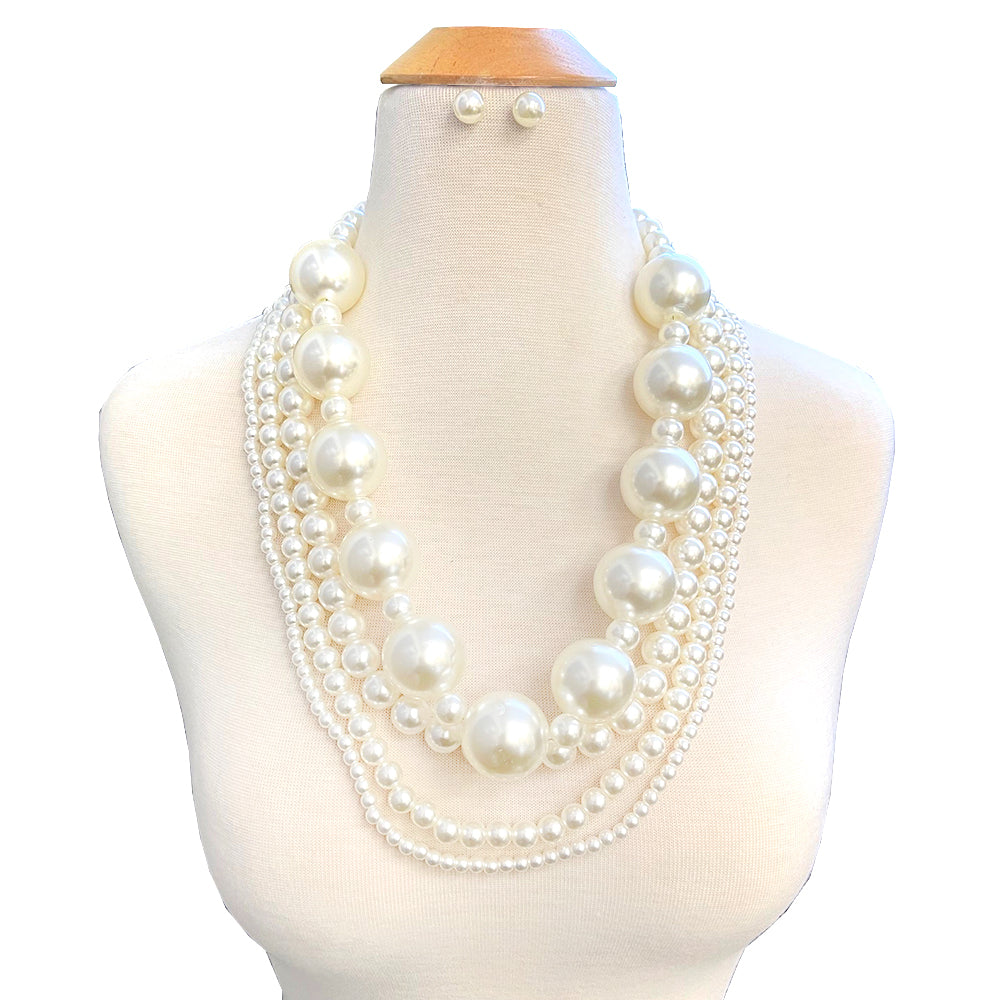 Fashion 4-Layered Pearl Statement Necklace Set #JN11195 - Multiple Colors (PC)