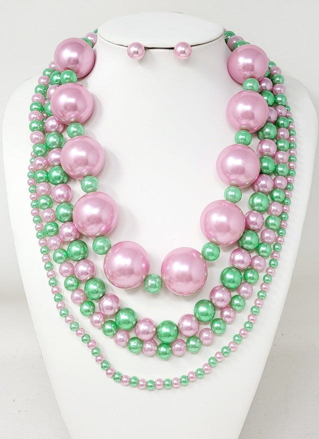 Fashion 4-Layered Pearl Statement Necklace Set #JN11195 - Multiple Colors (PC)