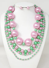 Fashion 4-Layered Pearl Statement Necklace Set #JN11195 - Multiple Colors (PC)