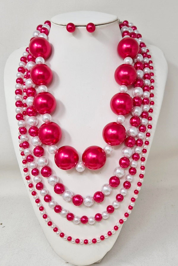 Fashion 4-Layered Pearl Statement Necklace Set #JN11195 - Multiple Colors (PC)