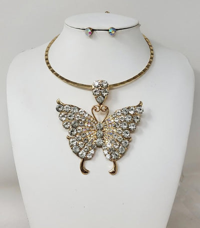Fashion Butterfly Stone Necklace Set #JN11198 - Multiple Colors (PC)